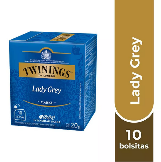 Twinings Té Lady Grey (etiqueta Azul) X 10 Bolsitas